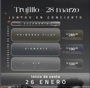 Mapa de zonas y precios concierto Kalimba y Christian Meier en Trujillo